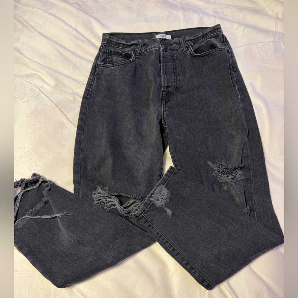 Forever 21 Charcoal Distressed Boyfriend Jeans